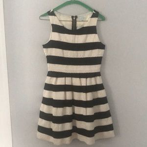 Black and White Striped, Sleeveless, Preppy Dress